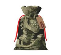 WSHFFILO A Skeleton with Burning Cigarette printed Bag Jute Drawstring Gift Bag