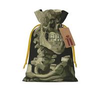 WSHFFILO A Skeleton with Burning Cigarette printed Bag Jute Drawstring Gift Bag