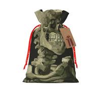 WSHFFILO A Skeleton with Burning Cigarette printed Bag Jute Drawstring Gift Bag