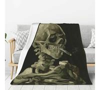 WSHFFILO A Skeleton with Burning Cigarette printed Blanket 320g Flannel Blanket Throw blanket