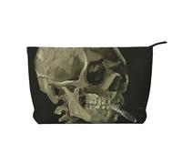 WSHFFILO A Skeleton with Burning Cigarette Printed Corduroy Makeup Bag Travel Toiletry Bag Cosmetic Bag Clutch Bag