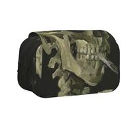 WSHFFILO A Skeleton with Burning Cigarette Printed Double Clamshell Pen Case Pencil Pouch Portable Stationery Bag