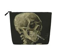 WSHFFILO A Skeleton with Burning Cigarette Printed Fake Hemp Makeup Bag Travel Toiletry Bag Cosmetic Bag Clutch Bag