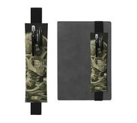 WSHFFILO A Skeleton with Burning Cigarette Printed Leather Pen Holder Bookmark Pencil Case
