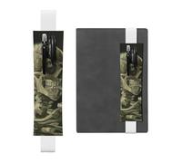 WSHFFILO A Skeleton with Burning Cigarette Printed Leather Pen Holder Bookmark Pencil Case