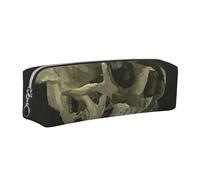 WSHFFILO A Skeleton with Burning Cigarette Printed Leather Pencil Case Pencil Pouch