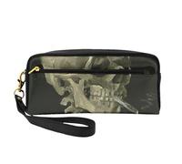 WSHFFILO A Skeleton with Burning Cigarette Printed Pencil Case Small Makeup Bag Portable Stationery Pouch