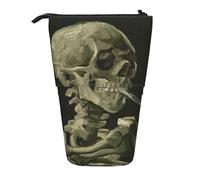 WSHFFILO A Skeleton with Burning Cigarette Printed Pencil Telescopic Expandable Pen Pouch