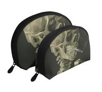 WSHFFILO A Skeleton with Burning Cigarette Printed Portable Bags Clutch Pouch Makeup Bag