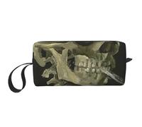 WSHFFILO A Skeleton with Burning Cigarette Printed Receive Bag Pencil Case Small Makeup Bag