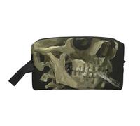 WSHFFILO A Skeleton with Burning Cigarette Printed Storage Bag Makeup Bag Travel Toiletry Bag