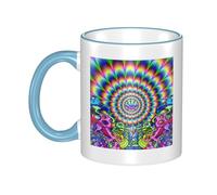 WSHFFILO Abstract Mushroom Colorful Mandala Printed Ceramic Mug with Coloured Edging Drinking Cup Coffee Mug