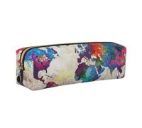 WSHFFILO Abstract World Map Printed Leather Pencil Case Pencil Pouch