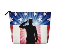 WSHFFILO American Flag Soldier Printed Fake Hemp Makeup Bag Travel Toiletry Bag Cosmetic Bag Clutch Bag