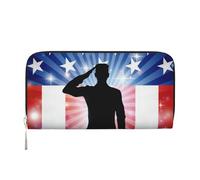 WSHFFILO American Flag Soldier Printed Leather Hand Wallet Long Clutch Leather Wallet