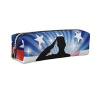 WSHFFILO American Flag Soldier Printed Leather Pencil Case Pencil Pouch