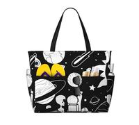 WSHFFILO Astronaut And Alien printed Large Capacity Beach Travel Bag Shoulder Bag