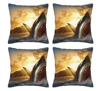 WSHFFILO At dusk Shark printed Throw pillow Decorative Pillow Cover Soft Square Cushion Cover