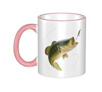 WSHFFILO Bait with Fishing Line Eating Little Fish Printed Ceramic Mug with Coloured Edging Drinking Cup Coffee Mug