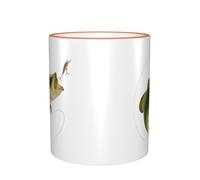WSHFFILO Bait with Fishing Line Eating Little Fish Printed Ceramic Mug with Coloured Edging Drinking Cup Coffee Mug