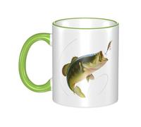 WSHFFILO Bait with Fishing Line Eating Little Fish Printed Ceramic Mug with Coloured Edging Drinking Cup Coffee Mug