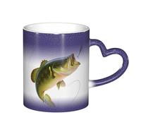 WSHFFILO Bait with Fishing Line Eating Little Fish Printed Colour Changing Mug Ceramic Heat Sensitive Colour Changing Mug Featured Coffee Mug