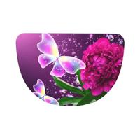 WSHFFILO Beautiful Purple Butterfly Floral printed Flannel semi-circular floor mat Washable door mat