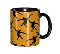 WSHFFILO Black Gibbon Monkey Printed Mug Double-Coloured Mug Ceramic Mug