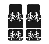 WSHFFILO Black White Formula Checkered Flags Pattern printed Car Floor Mat Set of Four Anti-Slip Car Floor Mats