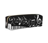 WSHFFILO Black White Music Note Printed Leather Pencil Case Pencil Pouch