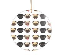 WSHFFILO Black Yellow Pug printed Acrylic Shaped Pendant Christmas Decoration