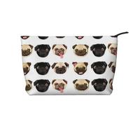 WSHFFILO Black Yellow Pug Printed Corduroy Makeup Bag Travel Toiletry Bag Cosmetic Bag Clutch Bag