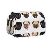 WSHFFILO Black Yellow Pug Printed Double Clamshell Pen Case Pencil Pouch Portable Stationery Bag