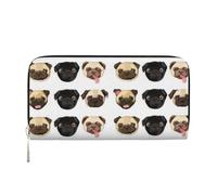WSHFFILO Black Yellow Pug Printed Leather Hand Wallet Long Clutch Leather Wallet
