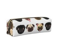 WSHFFILO Black Yellow Pug Printed Leather Pencil Case Pencil Pouch