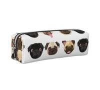 WSHFFILO Black Yellow Pug Printed Leather Pencil Case Pencil Pouch