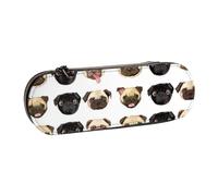 WSHFFILO Black Yellow Pug Printed Leather Pencil Case Portable Stationery Pouch