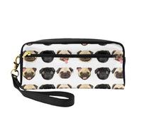 WSHFFILO Black Yellow Pug Printed Pencil Case Small Makeup Bag Portable Stationery Pouch
