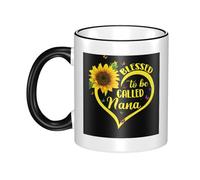 WSHFFILO Blessed to Be Called Nana Sunflower Printed Ceramic Mug with Coloured Edging Drinking Cup Coffee Mug