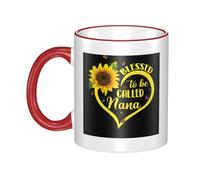 WSHFFILO Blessed to Be Called Nana Sunflower Printed Ceramic Mug with Coloured Edging Drinking Cup Coffee Mug