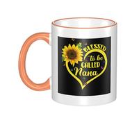 WSHFFILO Blessed to Be Called Nana Sunflower Printed Ceramic Mug with Coloured Edging Drinking Cup Coffee Mug