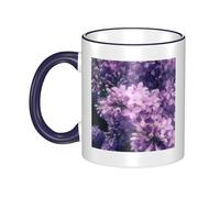 WSHFFILO Blooming Purple Flowers Printed Ceramic Mug with Coloured Edging Drinking Cup Coffee Mug
