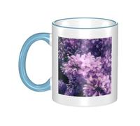 WSHFFILO Blooming Purple Flowers Printed Ceramic Mug with Coloured Edging Drinking Cup Coffee Mug
