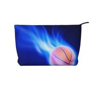WSHFFILO Blue Fire Basketball Ball Printed Corduroy Makeup Bag Travel Toiletry Bag Cosmetic Bag Clutch Bag
