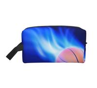 WSHFFILO Blue Fire Basketball Ball Printed Storage Bag Makeup Bag Travel Toiletry Bag