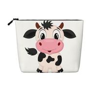 WSHFFILO Cartoon Milk Cow Printed Fake Hemp Makeup Bag Travel Toiletry Bag Cosmetic Bag Clutch Bag