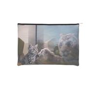 WSHFFILO Cat and Reflection Tiger Animal Printed Paper Reusable Cosmetic Bag Makeup Bag Travel Toiletry Bag