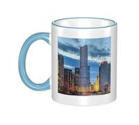 WSHFFILO Chicago Illinois USA Printed Ceramic Mug with Coloured Edging Drinking Cup Coffee Mug