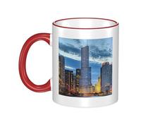 WSHFFILO Chicago Illinois USA Printed Ceramic Mug with Coloured Edging Drinking Cup Coffee Mug