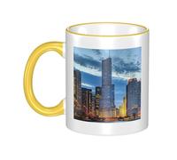 WSHFFILO Chicago Illinois USA Printed Ceramic Mug with Coloured Edging Drinking Cup Coffee Mug